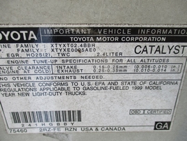 1999 TOYOTA TACOMA STD CAB WHITE 2.4L MT 2WD Z16256